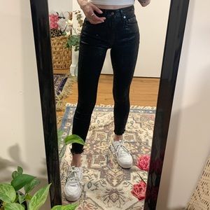 Free People ‘Raw High-Rise Skinny’ Black Shine 24